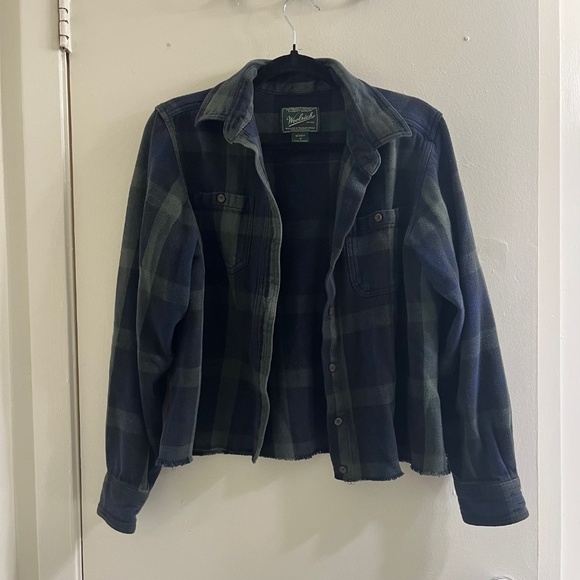Woolrich Blue & Green Plaid Cropped Button Up Flannel - Picture 1 of 7